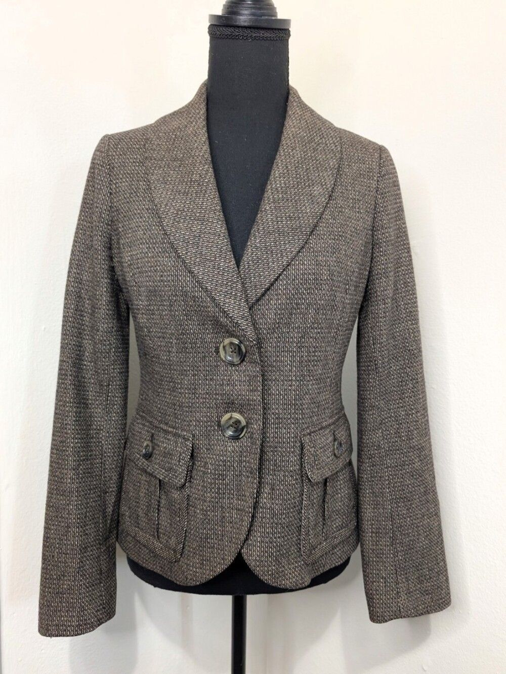 Eddie Bauer Y2K 90s Dark Academia Preppy Neutral Cozycore Blazer Jacket 2P - Picture 1 of 11